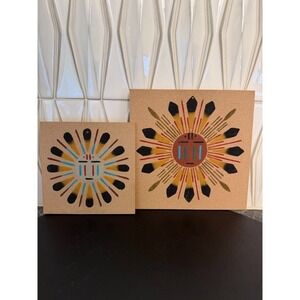 Vintage Native American Sand Art Painting Navajo Sun & Eagle - Set of 2